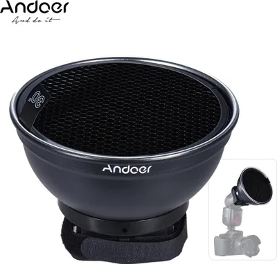 Produktbild von Andoer 5,9 Zoll (15 cm) silberner Beauty Dish Diffusor mit 30-Grad-Wabenersatz fuer Neewer Canon Nikon Yongnuo Godox Meike Vivitar Fotografie On-Camera-Blitz Speedlite Speedlight