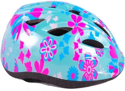 Produktbild von Volare Kinderfahrradhelm – XS – Blau-Pink-Blumen – 47–51 cm – extra kleines Modell
