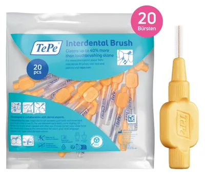 Produktbild von 20-Pack TePe Interdentalbürsten Extra Soft Orange, ISO-Größe: 1, 0,45mm, inkl. Schutzkappen