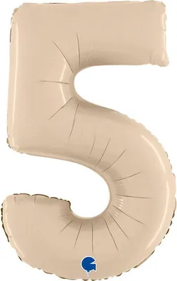 Zdjęcie produktu dla Balon Foliowy Cyfra 5, Satynowa Kremowa, 66 cm Grabo