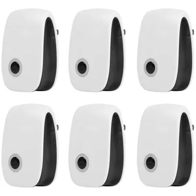 Six white pest repellers are arranged in two rows of three against a white background.
