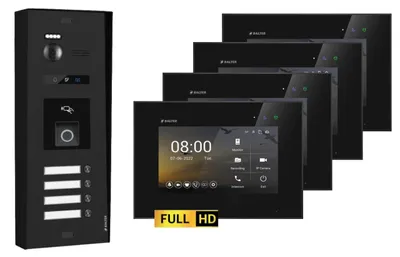 Produktbild von BALTER EVO-HD Aufputz Video Türsprechanlage mit Fingerprint 2-Draht BUS für 4-Familienhaus 4x 7" Touchscreen Monitor Schwarz-Schwarz-ohne WiFi