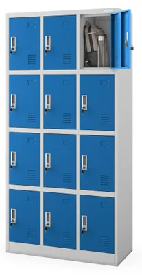 Wertfachschrank 12 Fächer, Metall, 185x90x40 cm, grau-blau