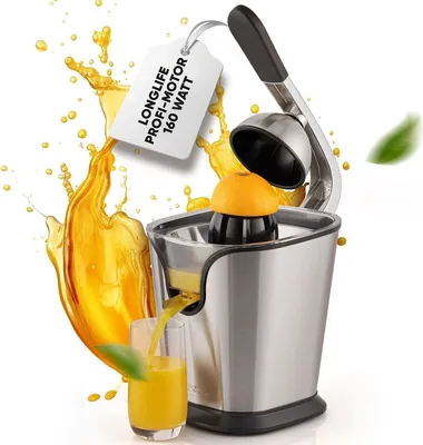Produktbild von ProfiCook Zitronenpresse mit Hebel-/Pressarm für opti. Saftausbeute | Saftpresse mit Startautomatik | Orangenpresse mit Tropfstopp & freiem Edelstahl-Saftauswurf | 2 Presskegel | PC-ZP 1154
