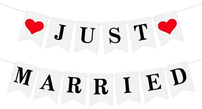 Produktbild von Just Married Girlande Weiß Schwarz mit Herz, Vintage Wimpelkette für Hochzeitsauto Deko