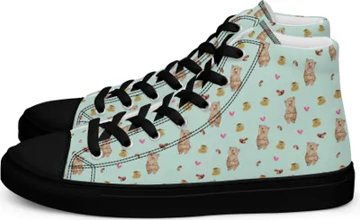 Produktbild von Mr. & Mrs. Panda Damen Sneaker Black Edition Bär Kaffee Größe 44 - Türkis - Geschenk, Schwarzer, Schwarze, Sneakers für, Herz, Schwarz, Muster, Kaffeebohne