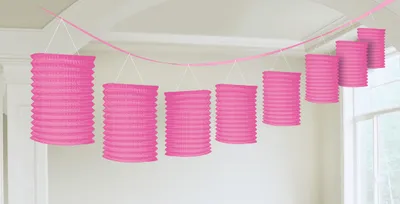 Produktbild von Pinke Papier Girlande 3,60 m lang mit 8 Lampions (15 cm hoch, 10 cm Durchmesser)