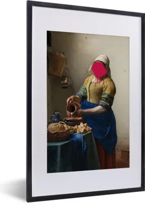 Produktbild von MuchoWow® MuchoWow® Gerahmtes Poster Milchmädchen - Johannes Vermeer - Rosa 40x60 cm - Poster mit zchwarzem Bilderrahmen - Poster in Rahmen