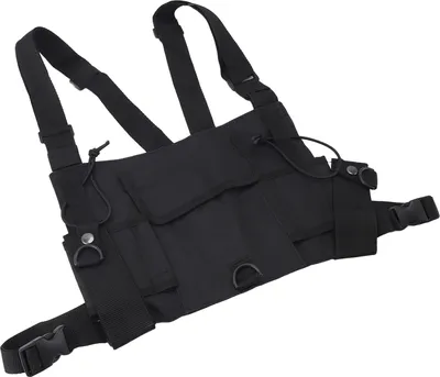 Produktbild von Sportbrusttasche 600D Oxford Tuch Einstellbare Multi Taschen Brust Pack Front Vest Pouch für Hiphop Wandern Reiten Schwarz