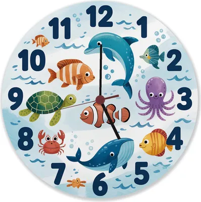 Produktbild von Meerestiere Aquarellstil Kinder Wanduhr aus Alu