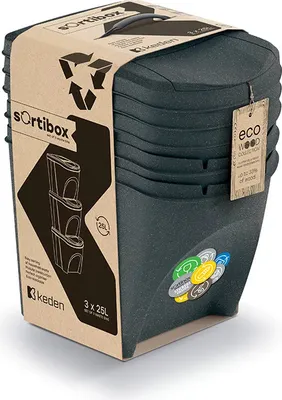 Produktbild von Prosperplast Mülltrenner SORTIERBOX Eco Wood 3er Set Anthrazit
