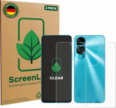 Produktbild von 2x ScreenLeaf Schutzfolie für Honor 90 Lite (Display+Rückseite) nachhaltiger Displayschutz Display Schutz Folie Klar Transparent