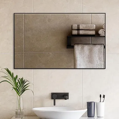 Imagen del producto de Espejo de pared Spiegel Schwarz, 70x120 cm, con marco . Ideal para dormitorios, salones o baños. Espejo de pared rectangular con marco de aluminio