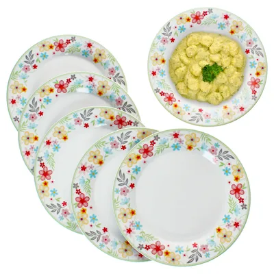 Zdjęcie produktu dla zestaw 6 kolorowych dużych talerzy obiadowych Variant Blümchen Ø27 cm dla 6 osób