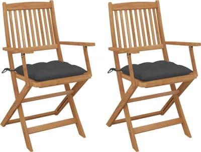 Produktbild von Klappbare Gartenstühle 2 Stk. mit Kissen Massivholz Akazie