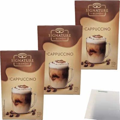 Produktbild von Krüger Signature Blend Cappuccino 3er Pack (3x140g Packung, 30 Portionen) + usy Block