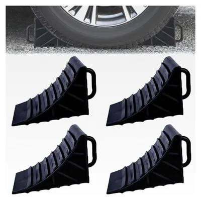 Produktbild von 4 Stück Unterlegkeile mit Griff, 180 x 90 x 110 mm, aus Kunststoff, für PKW, Anhänger, Wohnwagen, Wohnmobil (schwarz)