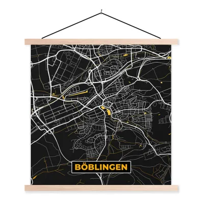 Produktbild von MuchoWow® Textilposter Schwarz und Gold - Stadtplan - Böblingen - Deutschland - Karte 60x60 cm mit holzfarbenen Rahmen - Wanddekoration