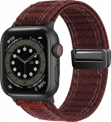 Produktbild von Smartwatch Armband für Apple Watch SE 3 44mm Nylon Textil Band Ersatzband Wechselband Magnetverschluss flexibel atmungsaktiv Rot Weinrot