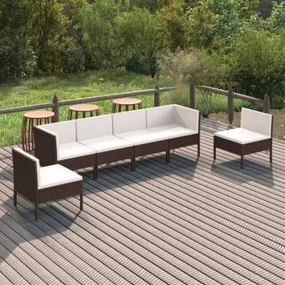 Produktbild von 6-tlg. Garten-Lounge-Set mit Auflagen Poly Rattan Braun , Gartenmöbel-Sets Design 2024