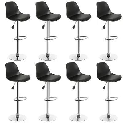 Produktbild von 8er set Barhocker Kunstleder höhenverstellbar 55-75cm, Barstuhl, Tresenhocker, Barsessel, Küchenhocker Schwarz
