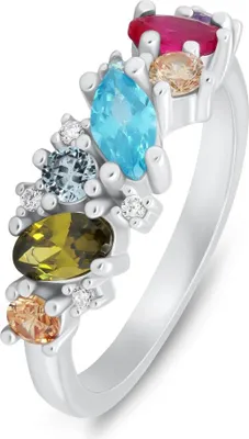 Produktbild von Ausgefallener Silberring mit farbigen Zirkonen RI099W - Ringgröße: 52 mm
