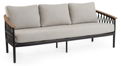 Produktbild von GAUDIX 3-Sitzer-Gartensofa mit beigen Kissen, Seilgeflecht und anthrazitfarbenem Gestell