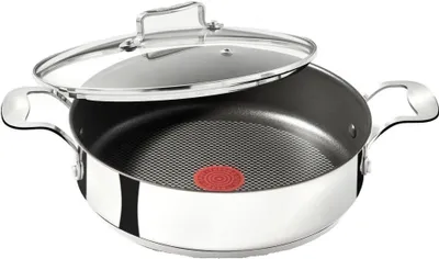 Produktbild von Tefal E30 Jamie Oliver Servierpfanne 25 cm Induktion  mit Deckel 2 tlg. mit 2 Seitengriffen Servier-Pfanne Antihaft, Edelstahl, Spülmaschinenfest