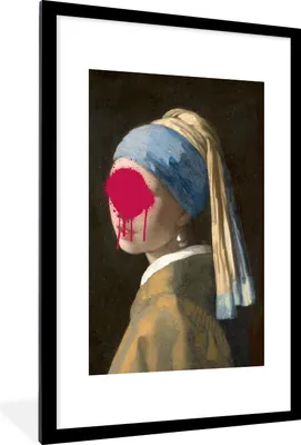 Produktbild von MuchoWow® MuchoWow® Gerahmtes Poster Das Mädchen mit dem Perlenohrring - Johannes Vermeer - Rosa 60x90 cm - Poster mit zchwarzem Bilderrahmen - Dekoration - Wandposter Wohnzimmer - Hochwertig