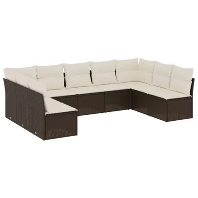 Image de vidaXL Ensemble de salon de jardin 9 pièces avec coussins Marron Poly Rattan