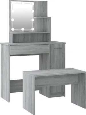 Obrázok produktu pre súprava toaletného stolíka vidaXL s materiálom dreva LED Grey Sonoma