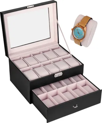 Produktbild von Uhren Aufbewahrungskiste Uhrenbox Uhrenkoffer Uhrenkasten für 20 Uhren, Farbe Innenfutter:rosa