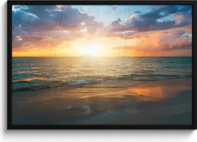 Produktbild von MuchoWow® MuchoWow® Gerahmtes Poster Sonnenuntergang - Wolken - Strand 90x60 cm - Poster mit zchwarzem Bilderrahmen - Fotorahmen - Foto-Plakat