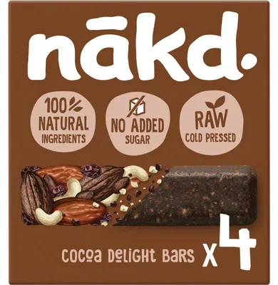 Zdjęcie produktu dla Nakd Cocoa Delight batonik owocowy z orzechami, 140 g - wegański i bezglutenowy