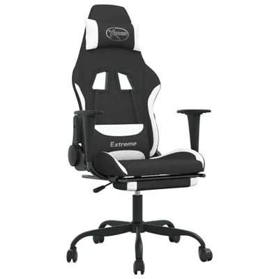 Image de vidaXL Chaise de jeu avec repose-pieds Noir et blanc Tissu