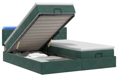 Productafbeelding van Ottomaanbed met matras en LED-verlichting, donkergroen, 180 x 200 cm, fluweel