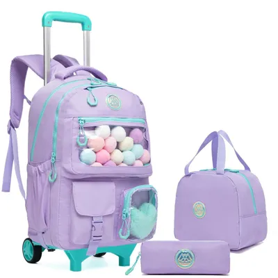 Produktbild von Kinder Trolley Rucksack Set mit Lunchtasche und Federmäppchen Lila