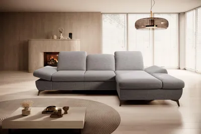 Produktbild von Masseno Ecksofa FELICE R-S mit Schlaffunktion L-Form, Sofa mit Bettkasten, Wohnzimmersofa, Couch, Soffa, Bettsofa, Couchgarnitur- Hellgrau, LOFT 19