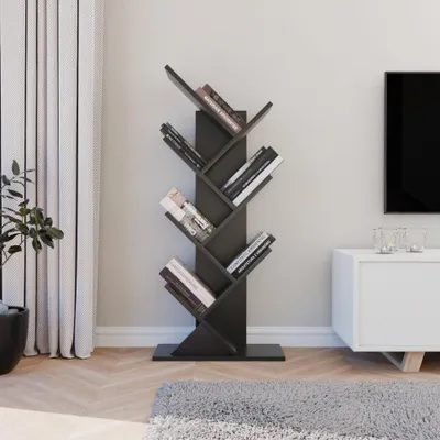Boom Bücherregal, 7 Regalböden, Schwarz, 112x50x23,4 cm