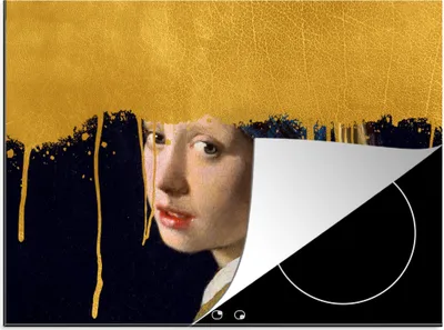 Produktbild von KitchenYeah© Herdabdeckplatte Mädchen mit einem Perlenohrring - Gold - Vermeer , 71x52cm, Küche Deko, Glaskeramikkochfeld Herdabdeckung, Abdeckplatte fùr Kochfeld