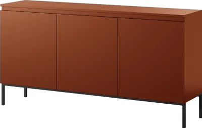 Produktbild von Selsey BEMMI - dreitürige Kommode, Ziegelrot mit Metallbeinen, 150 cm