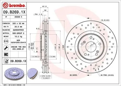Obrázek produktu pro Brzdový kotouč BREMBO 09.B269.1X