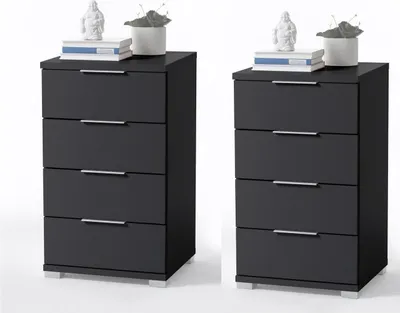 Produktbild von Nachtkommode >Nelli< (2er-Set) mit 4 Schubladen, in schwarz - 46x79x42 (BxHxT)