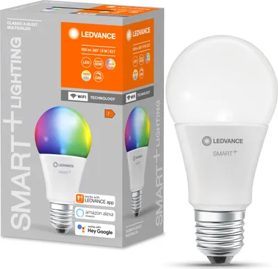 Produktbild von LEDVANCE 00217478, Intelligentes Leuchtmittel, WLAN, Mehrfarbig, Edelstahl, Weiß, Integrierte LED, E27, A-Form