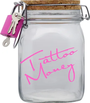 Produktbild von Spardose Geld Geschenk Ideen Tattoo Money Transparent Pink Größe L 1 Liter