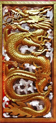 Produktbild von Türtapete Türposter Traditionelle chinesische Holzarbeit am Tempel mit Drachen in rot und gold - Größe: 93 x 205 cm