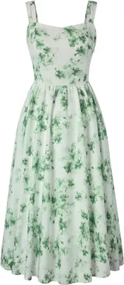 Productafbeelding van Midi-jurk dames met bloemenmotief, vierkante hals en trekkoord, mouwloos A-lijnmodel