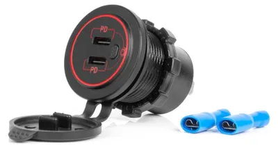 Obrázek produktu pro Vodotěsná nabíječka do auta USB-C s přepínačem 12V/24V a LED displejem