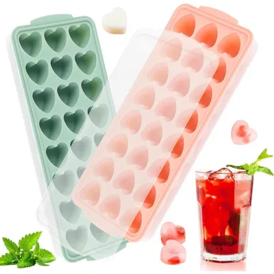 Produktbild von Herzförmige Silikon-Eisformen 2 Stück für je 24 Eiswürfel für Cocktails und Whisky