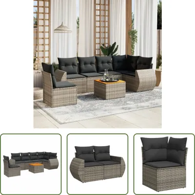 Produktbild von The Living Store 7-tlg. Garten-Sofagarnitur mit Kissen Grau Poly Rattan